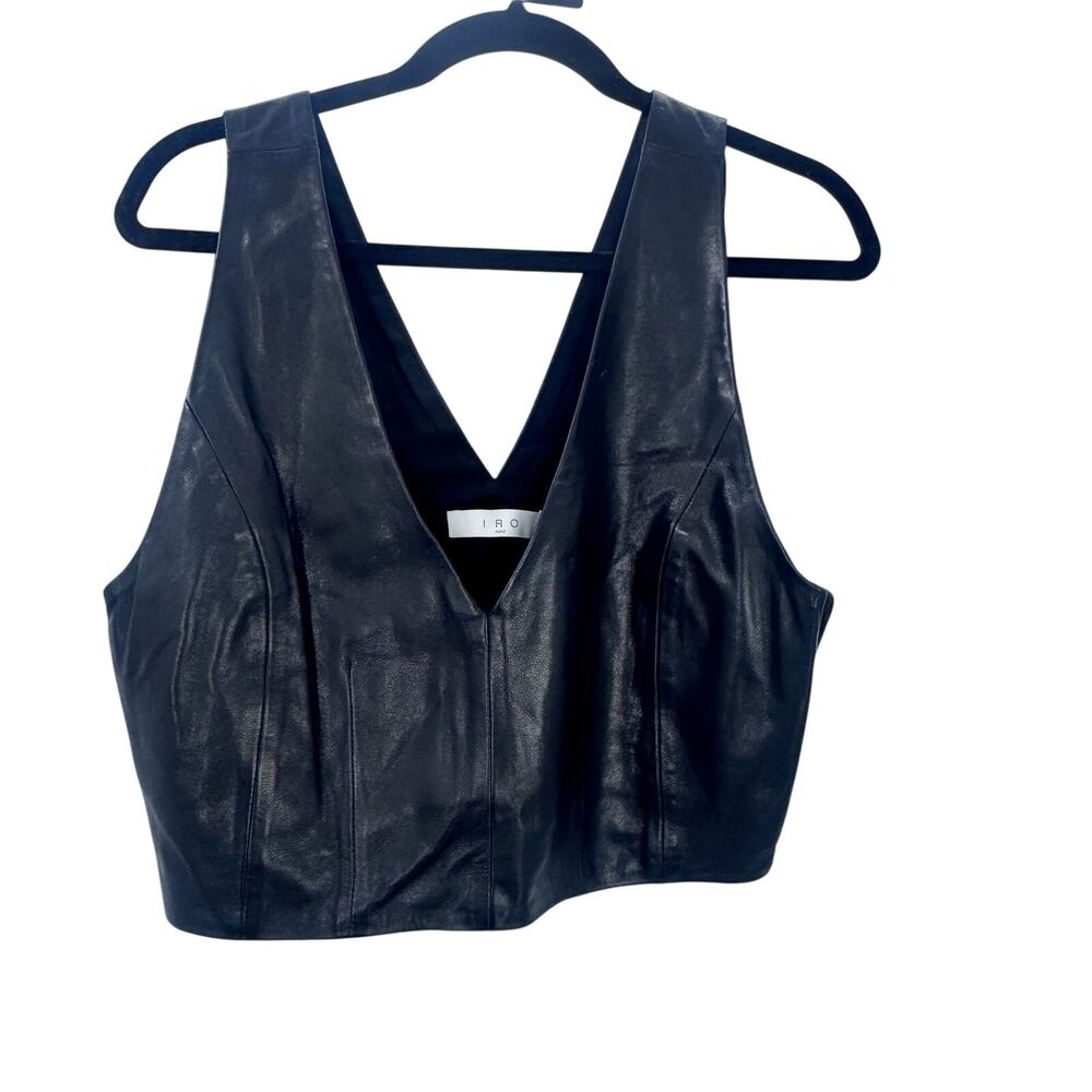 IRO Lamb Leather V-Neck Cropped Top Sleeveless Black US Size 10/ 42 NWT - Picture 5 of 12